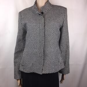 Doncaster Silk B&W Basketweave Fully Lined Jacket, Hidden Buttons, Pockets, Sz 6